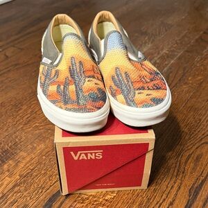 Vans Slip-On Sneakers - Orange and Gray Cactus Design